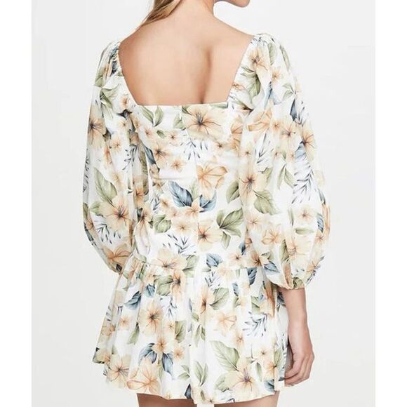 Avant Look Women's Puff Sleeve Off The Shoulder Floral Pleated Dress Cream Size - Picture 3 of 14